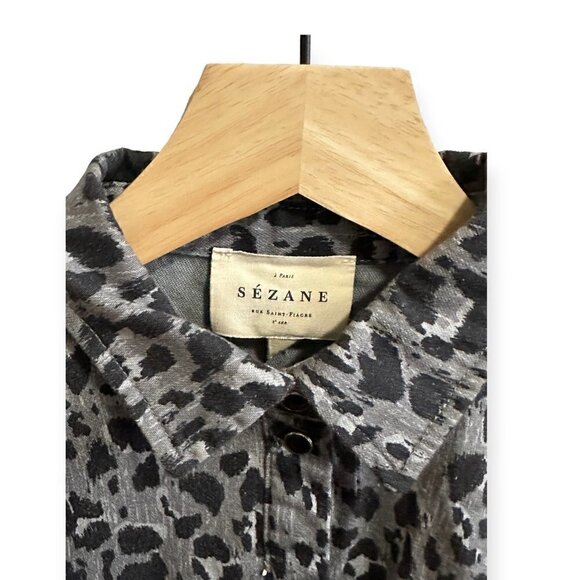 SEZANE MATTY GREY AND BLACK LEOPARD PRINT SHIRT SIZE FR 34/US2 - Picture 11 of 14